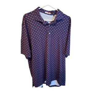 St. Bernard Polo Navy shirt with Red/orange fish Pattern Men's Shirt, Size XL